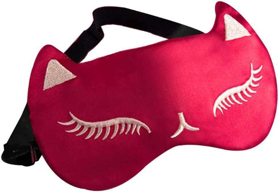 AKOAK 1 Pack Sleeping Eye Mask Cute Cat Silk Sleeping Eye Mask Breathable Comfortable Light Proof Sleep Protective Eye Mask with Adjustable Lacing for Girls, Kids, Women Traveling for Naps (Red)