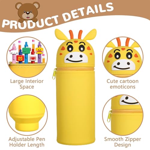 Trousse Kawaii Silicone Animaux MEISHANG, Pot à Crayons Rétractable, Licorne, Ecole 2 en 1, Couleur/D – vue 3