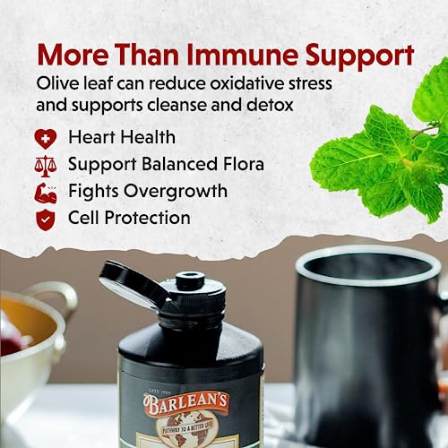 Barlean's Peppermint Olive Leaf Complex Liquid Immune Support Supplement With 95Mg Oleuropein Antioxidants For Seasonal Wellness, Heart Health, & Immune System Booster, 8 Ounce #TOP3