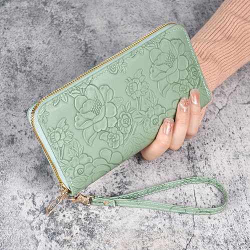 Long Clutch Women's Wallet with Sculpted Zipper Multifunctional Coin Purse - Green