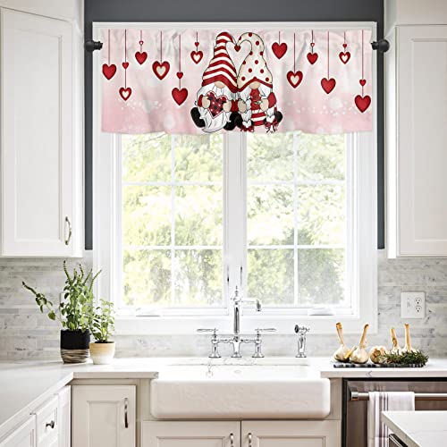 Valentines Kitchen Curtains Set Small Half Curtains 24 Inches Length, Pink Ombre Gnomes Tier Curtains And Valance Set, Red Love Heart Roses Curtain Window Treatment Draperies For Cafe Bathroom Bedroom #TOP2
