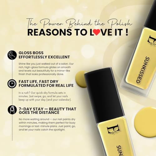 Image of Ellement Co Sunkissed Nail Paint 10 ML with High Gloss Finish | Long Lasting 7 Day Wear, Quick Dry Formula | Vegan and Non Toxic Nail Colour with Smooth Application | Chip Resistant Shine for Everyday Summer Looks and Bright Manicure Styling