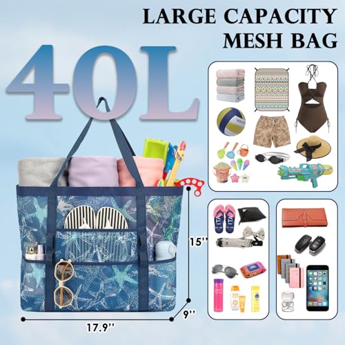 Image of Fammart Mesh Beach Bag for Women, Large Beach Toy Pool Bag with Zipper Pocket, SandProof Cruise Essentials 2026 Family Travel