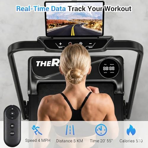 Image of THERUN Walking Pad with Handle Bar, Walking Pad Treadmill for Home, Compact Treadmills with APP, Under Desk Treadmill, Portable Treadmill with Quiet Core