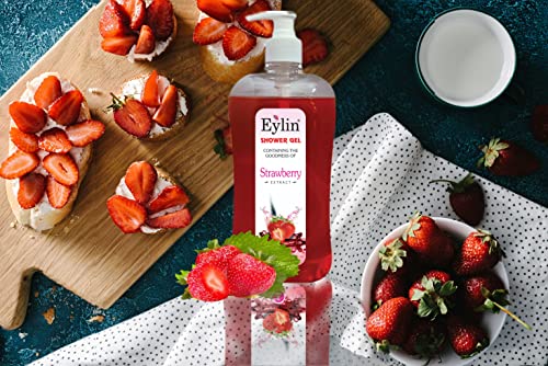 EYLIN SHOWER GEL- PREMIUM RANGE : 1 LTR SCREAMING STRAWBERRY PERFUMED- PINK COLORED TOTAL 1 LITRES