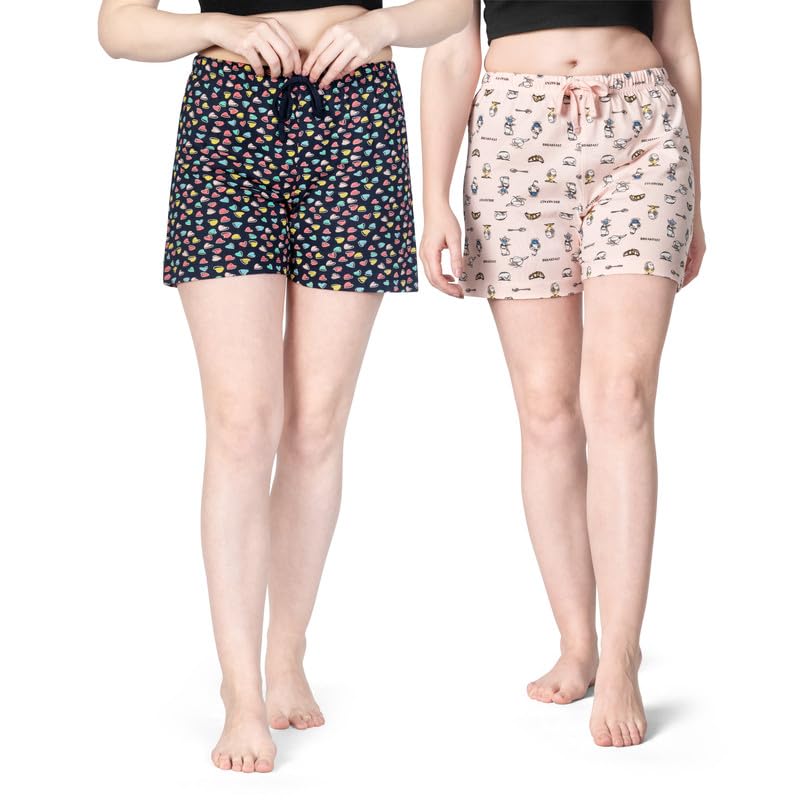 Women's Regular Shorts(AR-W-Shorts-M-P2-S3(Heart+Breakfast)_Multi-Coloured_M)