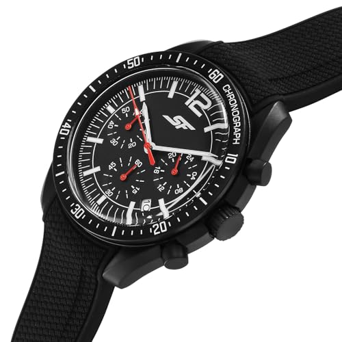 Image of SF Genesis-Bold Chronograph Quartz Analog with Black Dial Black Silicon Strap Watch for Men - 77186PP03