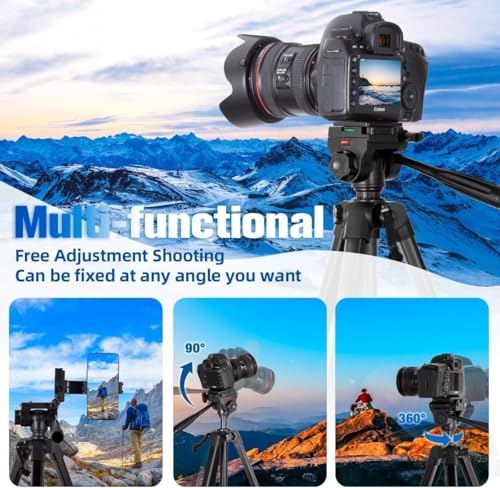 Image of 55-Inch Aluminum Tripod with Mobile Holder, Lightweight & Portable Tripod Kit, 360 Head, Stable Design, Supports Up to 5 kg (Black)