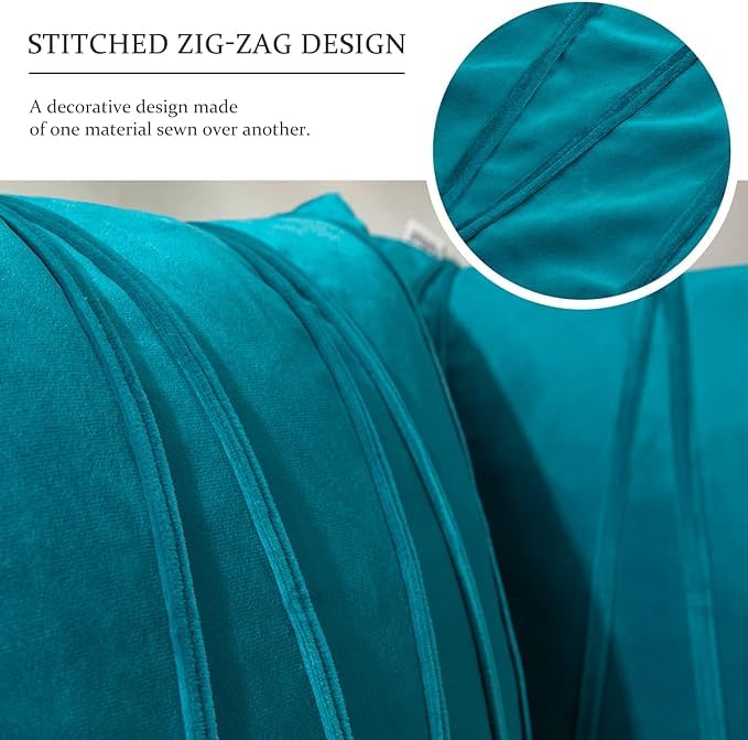 Image of Amazon Brand - Umi Decorative Striped Throw Pillow Covers 24 X 24 Inch,Soft Solid Velvet Pillow Covers Cushion Case with Zigzag Pattern for Sofa Bedroom 60 X 60 Cm (Pack of 2) Teal