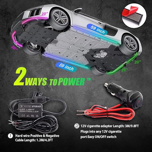 Car Underglow Lights, Bluetooth Dream Color Chasing StripLights Kit, 6 PCS Waterproof Exterior Car Lights with APP Control, 12V 300 LEDs Underbody Lights for All Cars