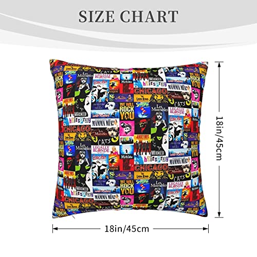 Broadway Musical Collage Throw Pillow Covers Square Decorative Cushion Case For Bedroom Living Room Couch Sofa Bed 18X18 Inch #TOP4