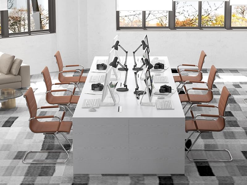 Image of HNY Leather Office Guest Chairs & Reception Chairs Set of 4, Modern Waiting Room Chairs with Arms, Desk Chair no Wheels with Sled Base for Waiting Room /Conference Room, Coffee