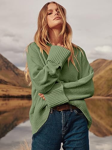 Anrabess Women Sweaters 2023 Fall Fashion Trendy Casual Outfits Tops Long Sleeve Crew Neck Loose Fit Fuzzy Knit Chunky Warm Knitted Pullover Cashmere Clothes 626Junlv-M Army Green #TOP3
