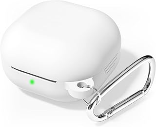 جراب سيليكون لطيف مصنوع من الجل المرن لعلبة سماعات سامسونج جالاكسي بودز 2 برو 2022 - 2021 - بادز - لايف 2020 للنساء والفتيات اوكسكو ابيض مطاط معدن