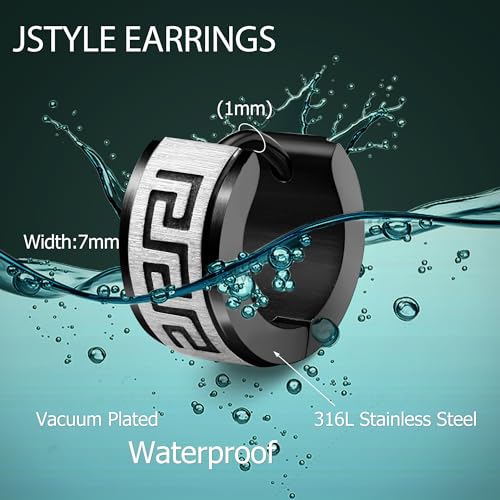 Jstyle 3 Pairs Men's Hoop Earring Stainless Steel Hoop Earrings for Men Women Huggie Earrings Unique Greek Key Fashion Huggie Earrings Piercing Jewelry2