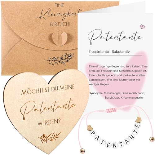 Neer Patentante Fragen Geschenk Enthalten Patentante Armband mit Alphabet Herzförmiges Holzschild Definition Karte und Umschläge Möchtest Du Meine Werden Geschenk für Freundin Frau