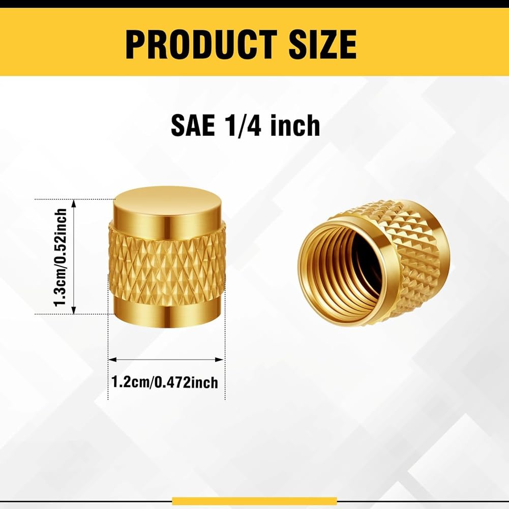50 Pcs Bouchon En Laiton 1/4 Pouce, Bouchons En Laiton Massif Avec Joint En Néoprène, Bouchons De Valve SAE HVAC 1/4 Pouce