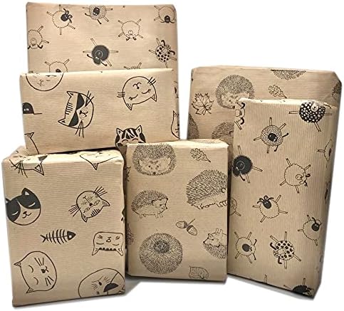 Luxury, Cat Wrapping Paper,4 Sheet Multi pack of,Cat Wrap, plus Free Cat Gift Tags. Kraft Paper Perfect for Birthday Wrapping Paper and 100% Recyclable for the Environment (Caricature Cats 4x pack)