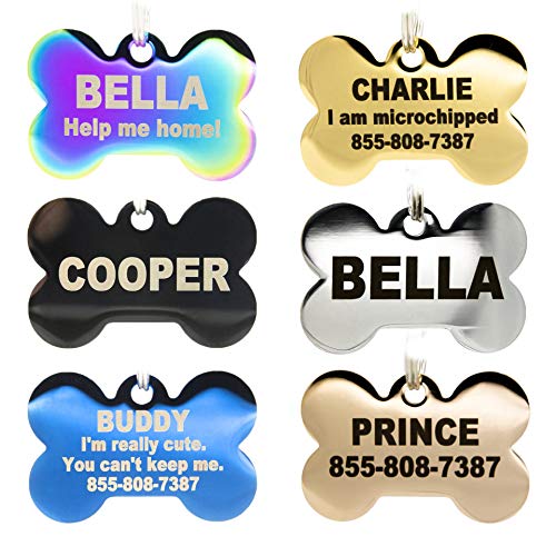 Engraved Dog Tags Personalized - Stainless Steel Engraved Dog Cat Id Tags Front & Back Up To 8 Lines Of Text Color Plating Gold, Rose Gold, Blue, Black, Nebula By Petantastic #TOP1