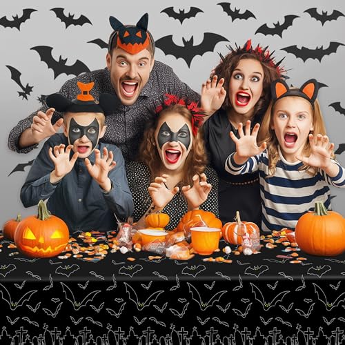 Image of Childom 3 Pack Halloween Tablecloth Rectangle Table,Halloween Decorations | 54 inch x 108 inch Disposable Plastic Tablecloths,Plastic Table Cover for Halloween Party Decorations,Halloween Party Supplies Favors