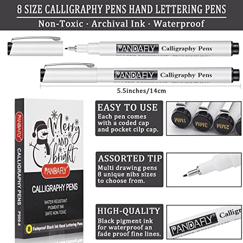 Pandafly Calligraphy Pens, Hand Lettering Pens, Soft And Hard Tip Calligraphy Brush Pen Set For Beginners Writing, Sketching, Art Drawing, Illustration, Scrapbooking, Journaling, 8 Size #TOP2