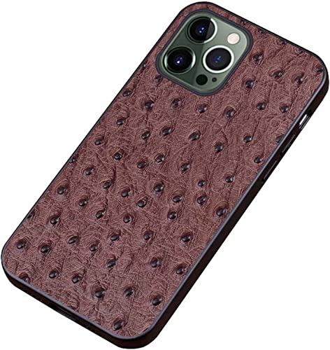 Coque iPhone 14 Pro cuir d'autruche marron, étui arrière rigide antichoc 2022