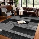 LIANLAM 6x9 Washable Area Rugs for Living Room and Bedroom, Vintage Checkered Pattern Non-Slip Carpet, Stain Resistant Low Pile Soft Rug for Dining Room,Office,Nursery,Kids Room(6x9,Gray)
