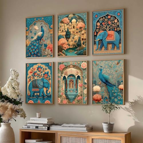 Image of kotart Traditional Wall Painting With Frame Vastu Peacock For Living Room Bed Room Hotel Wall Decor Digital Reprint engineered wood Set of 6 (13X17 inch)