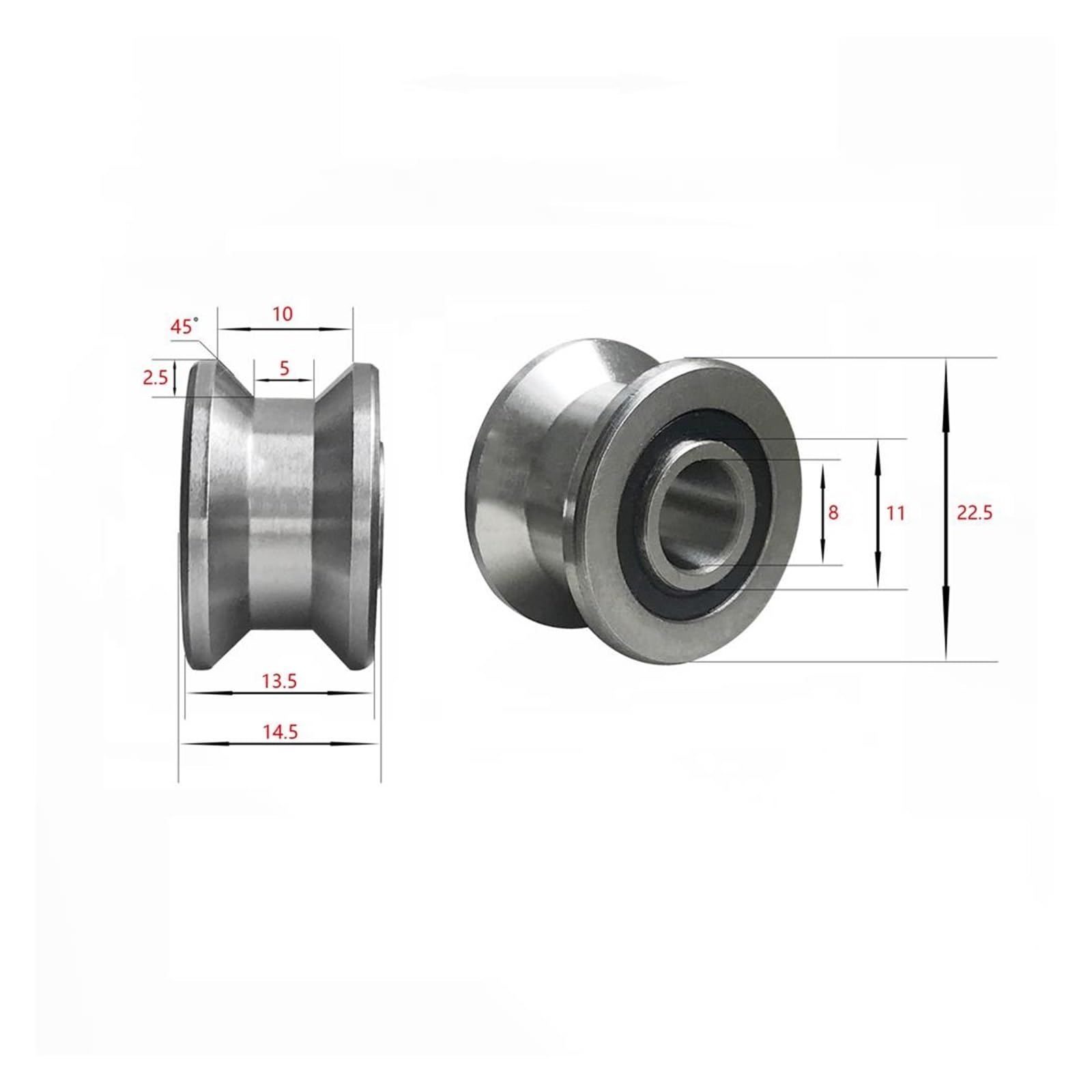 Cuscinetti sigillati con cuscinetti a sfera in acciaio inossidabile, 10 pezzi a rulli guida a scorrimento T22 T-Slot Line - 8x22,5x14,5x13,5 mm a sfere autoallineanti