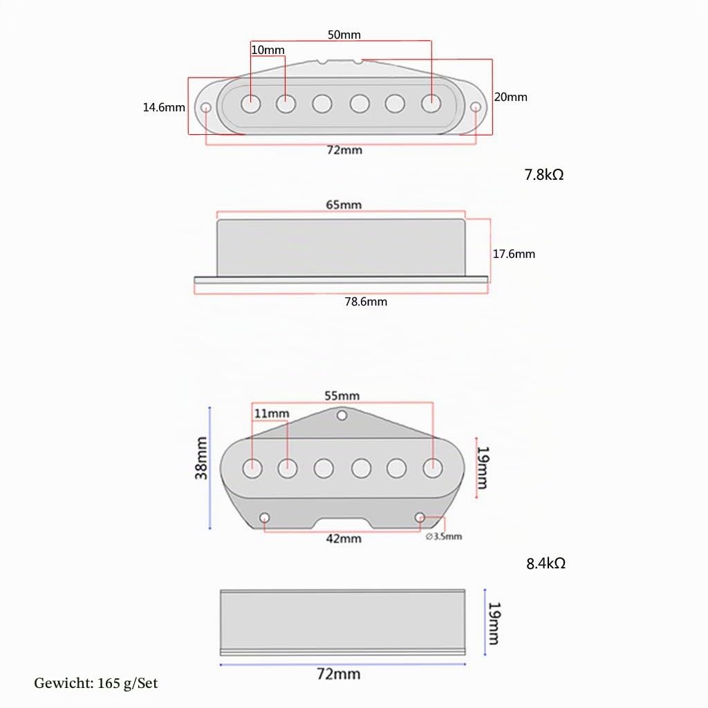 Alnicov Noiseless Vintage Gitarren-Tonabnehmer Set Hals- und Brücken-Tonabnehmer für E-Gitarren-Ersatzteile im Tele-Telecaster-Stil mit F-Zeichen
