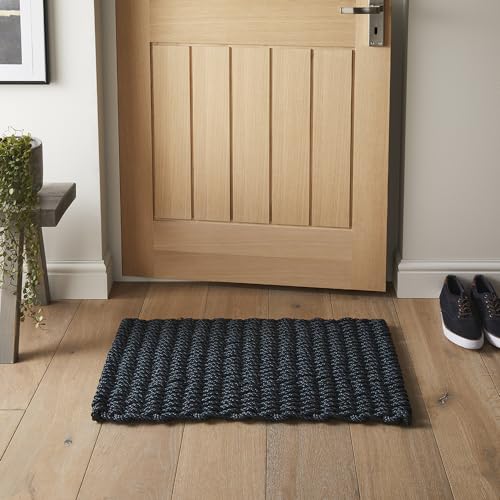 Image of Didsbury Braided Rope Doormat Rug for Home Entry Entrance Balcony Conservatory Kitchen Hallways Dirt Mud Scraping Hand Woven Reversible Floor Mat Doormat Navy 45x75 cm (1'5"x2'5")