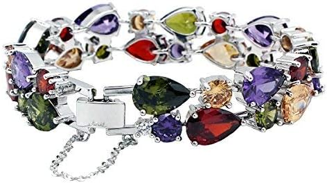 Fashion Gemstone Silver Bracelets, Silver Jewelry for Women Bracelet, Amethyst Garnet Morganite Peridot Women Jewelry Bracelets