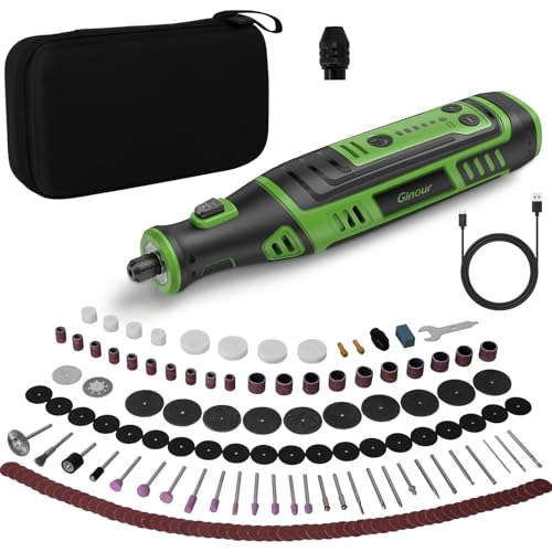 Ginour Cordless Rotary Tool 8V 2.0Ah Rechargeable Rotary Multi Tool Kit 5 Speed 30000RPM Power Rotrary Tool Kit 153 PCS Accessoires Set Mini Electric Grinder for DIY Crafts Grinding Polishing