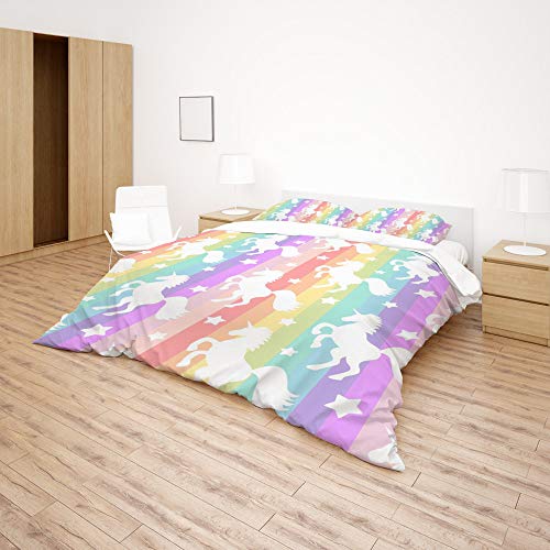 Housse de couette licorne CHEHONG en polyester ultra doux et durable blanc simple - 5