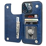 ONETOP Compatible with iPhone 13 Pro Max Wallet Case with Card Holder,PU Leather Kickstand Card Slots Case, Double Magnetic Clasp and Durable Shockproof Cover 6.7 Inch(Blue)