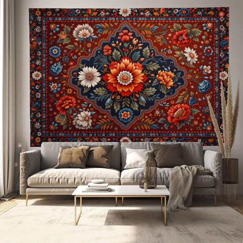 Tapiz de pared de dormitorio mandala rojo anaranjado para crear un ambiente místico y acogedor
