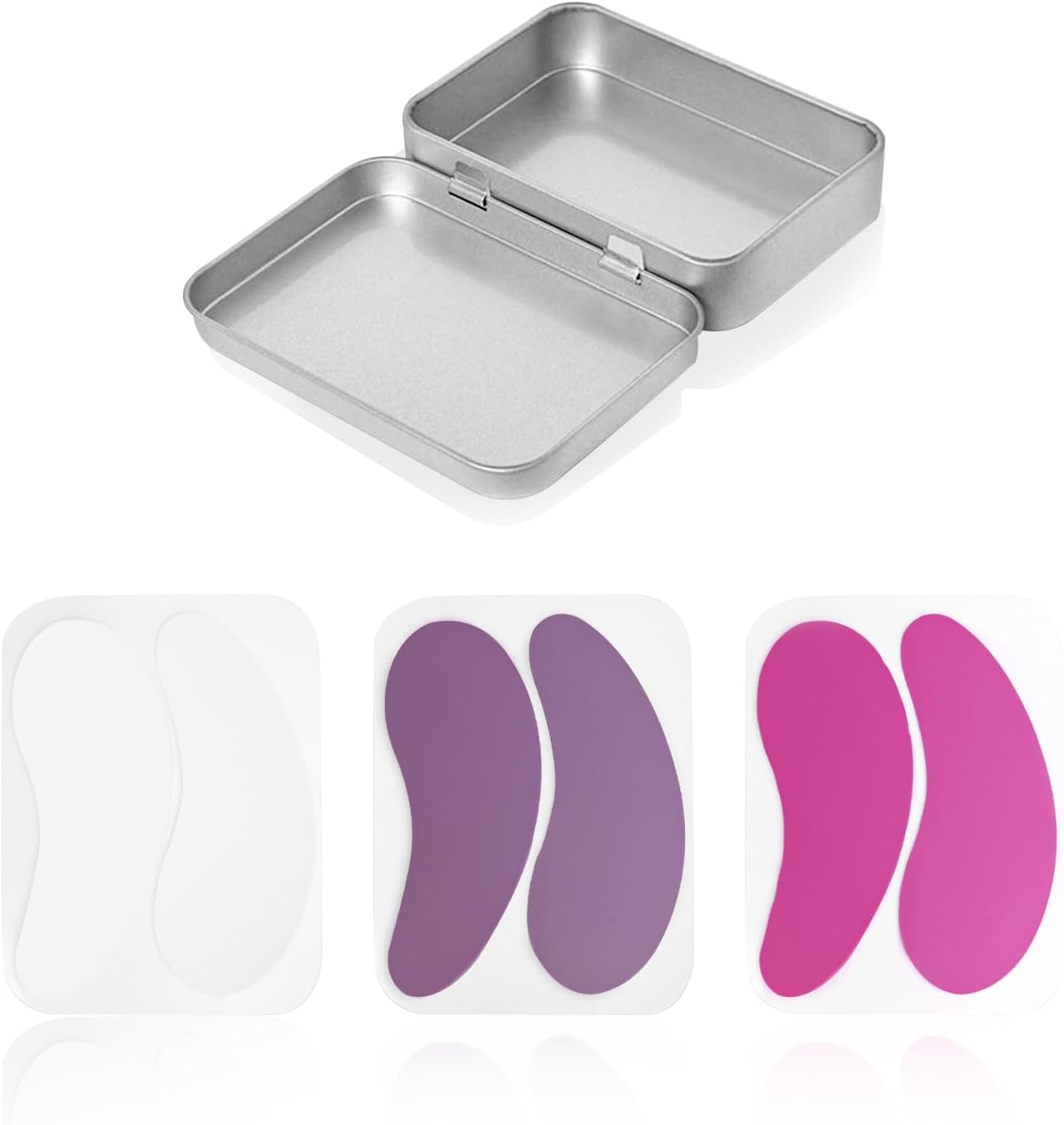 3 paar siliconen oogpads met 1 rechthoekige opbergdoos van metaal, hydraterende oogpads, huidverzorgende oogpads, herbruikbare oogpads