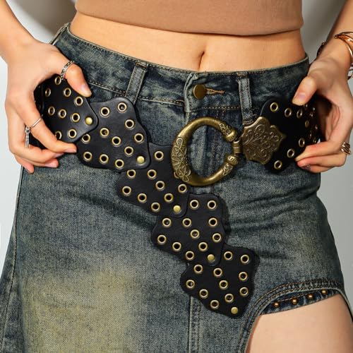 Hollow Disc Belts for Women Wide Leather Belts Boho Concho Waist Belts for Dresses2