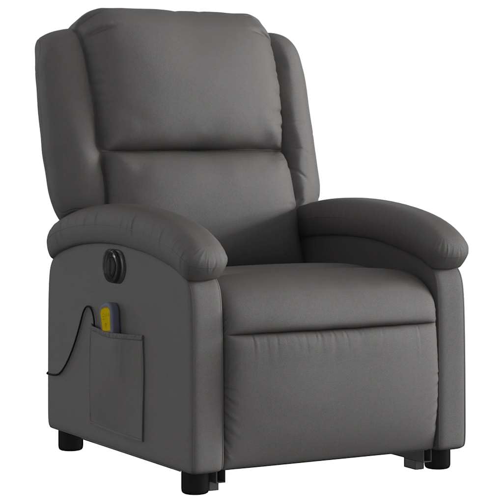 Sillón elevador eléctrico con masaje reclinable gris de piel, 6 puntos de vibración, elevación e inclinación automática, cómodo asiento acolchado, marco estable
