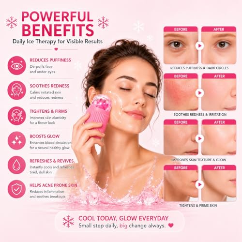 Image of Ice Roller for Face Massager for Reduce Puffiness, Soothe Skin, Refresh Tired Face & Relieve Under Eye Bags (PINK, PACK OF 1)