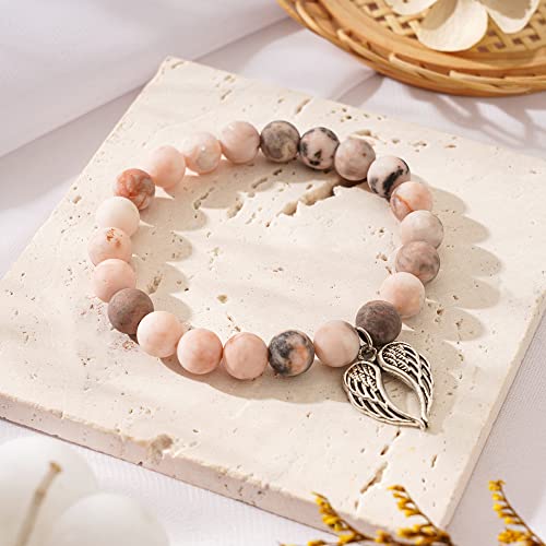 QWNHONEY Memorial Gifts for Loss of Loved Sympathy Remembrance In Memory of Mother Father Pet Bereavement Grief Pink Red Beads Bracelet with Angle Wings Jewelry Gifts for Women4