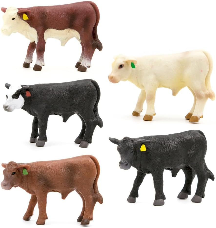 Little Buster Toys Calves Set - 5 Pack; Black Angus, Hereford, Red Angus, Black Baldy, and Charolais; Get All Your Calves in one Deal!