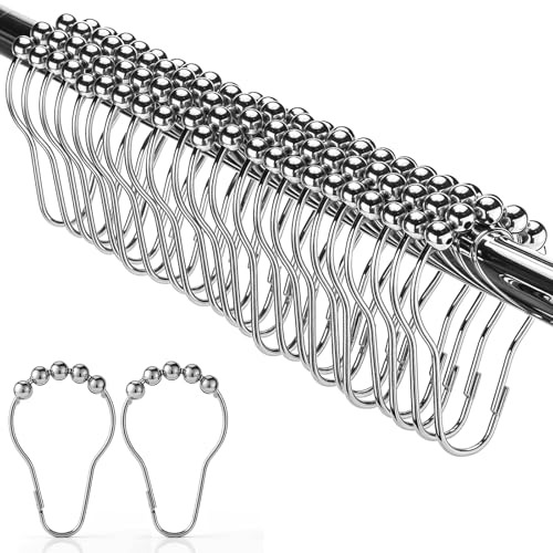 24 Pcs Shower Curtain Hooks, Stainless Steel Shower Curtain Rings Bath Curtains Rings for Bathroom Curtains Rods