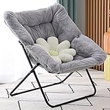 Givjoy Saucer Chair, Soft Faux Fur Oversized Folding Accent Chair, Soft Furry Lounge Lazy Chair, Met
