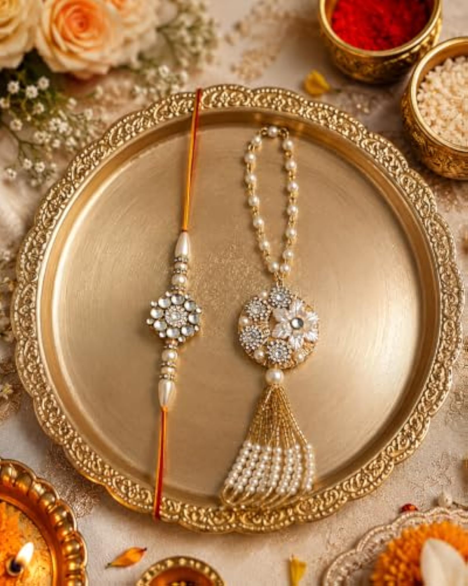 Designer Pearl & Kundan Bhai Bhabhi Rakhi Set