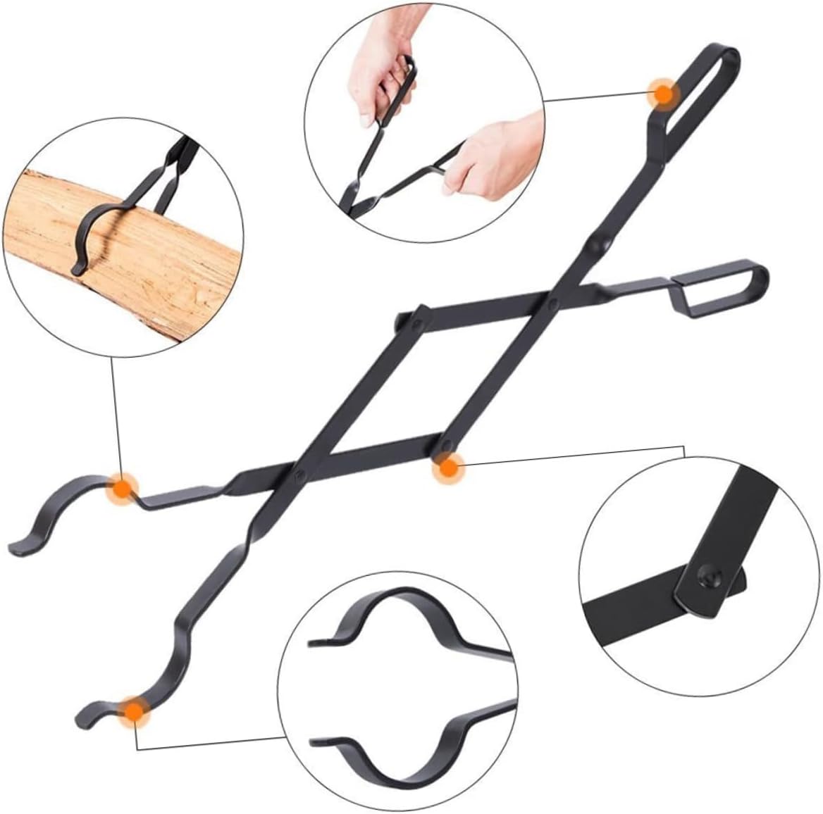 Firewood Tong Log Grabber Metal Folding Tong Safe and Easy Firewood Handling Indoor/outdoor Use
