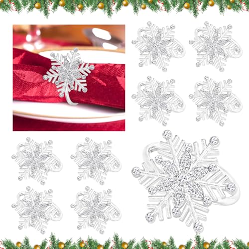 12 Stück Serviettenringe Schneeflocke Silber - Glitzer Napkin Ring...