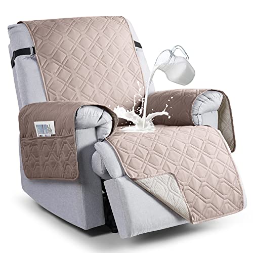 Image of VANSOFY 100% Waterproof Recliner Chair Covers, Recliner Cover Non-Slip Dog Chair Cover Furniture Protector Washable Slipcover with Pocket, Elastic Straps for Pets, Dogs(Light Apricot, 30 inch)