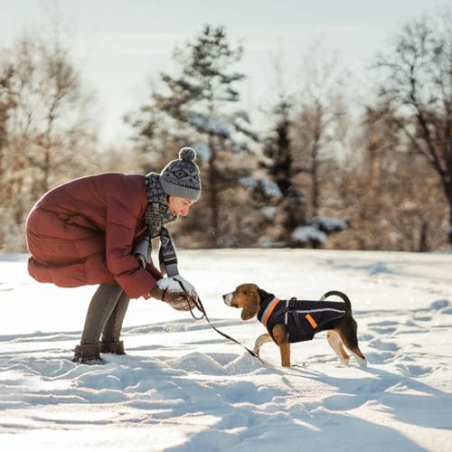 FEimaX Hundemantel Wasserdicht Winddichte Winter Fleece Hundejacke mit Geschirr Hund Wintermantel Warme Weste Reflektierende Verstellbar Haustier Kleidung für Kleine Mittelgroße Hunde (S, Schwarz)