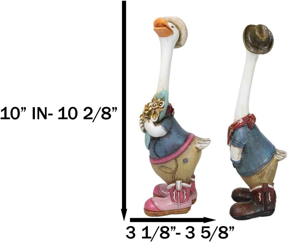 Ebros Gift Set of 2 Rustic Western Cowboy and Cowgirl Ducks with Hats Scarves Boots and Wild West Outfit Figurines 10" High